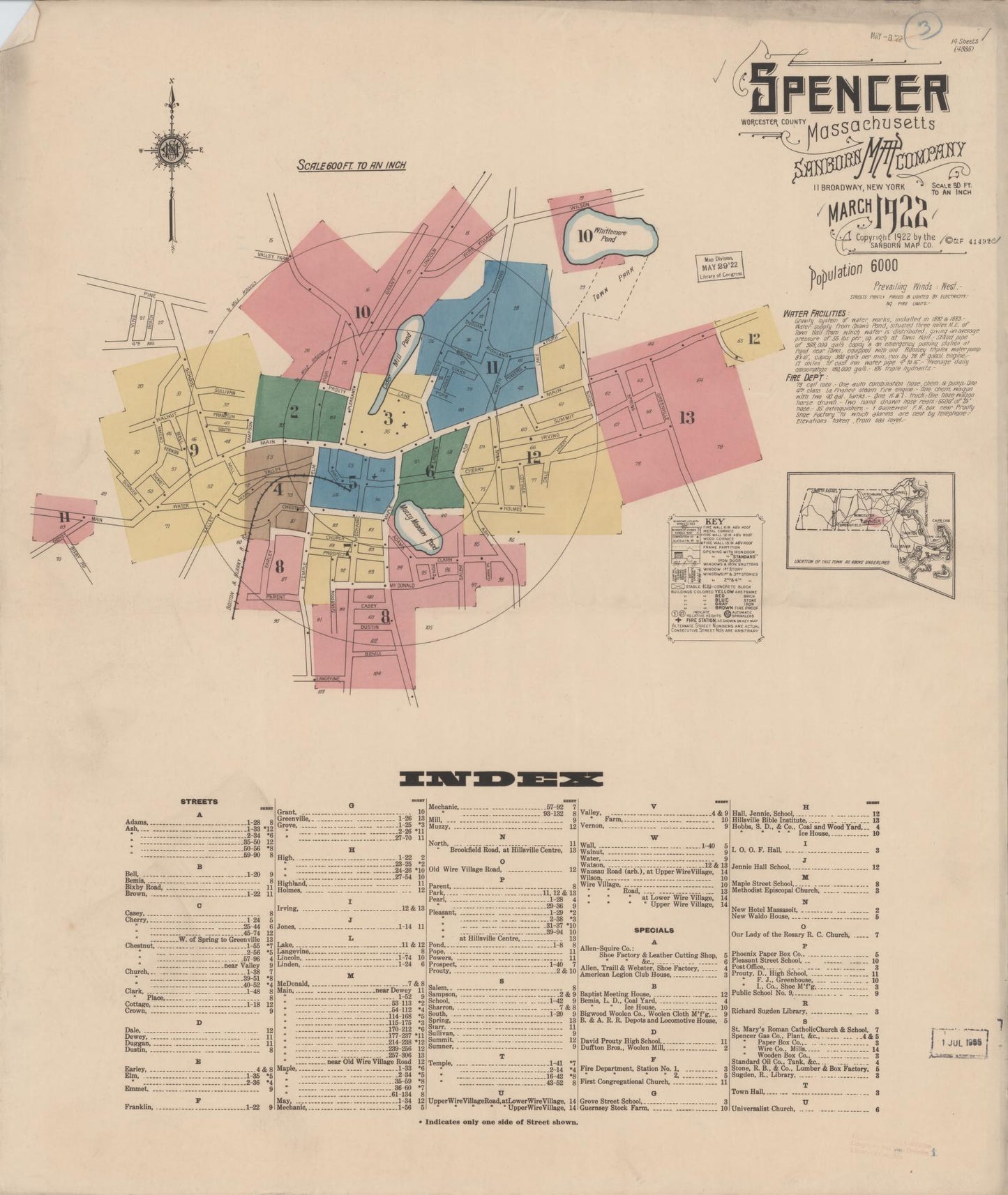 Sanborn Fire Insurance Map from Spencer, Worcester County, Massachusetts (1922), Sheet #0001 - Complete Map Set gallery image, historic Sanborn map, vintage wall art, Massachusetts Massachusetts