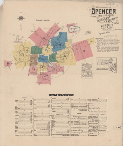 Sanborn Fire Insurance Map from Spencer, Worcester County, Massachusetts (1922), Sheet #0001 - Complete Map Set gallery image, historic Sanborn map, vintage wall art, Massachusetts Massachusetts