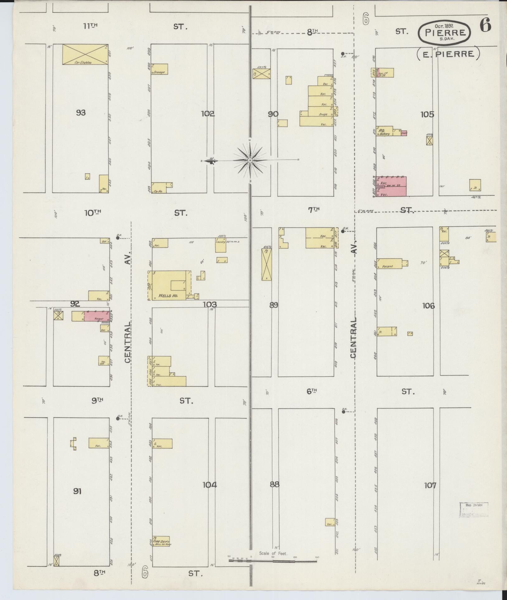 Sanborn Fire Insurance Map from Pierre, Hughes County, South Dakota (1892), Sheet #0006 - Complete Map Set gallery image, historic Sanborn map, vintage wall art, South Dakota South Dakota