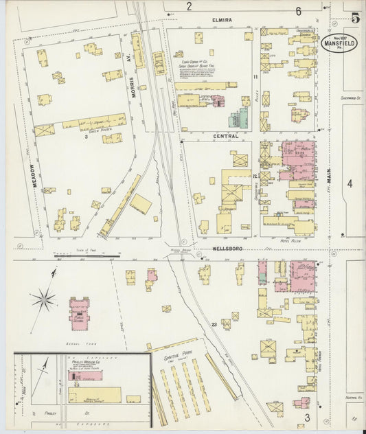 Sanborn Fire Insurance Map from Mansfield, Tioga County, Pennsylvania (1892), Sheet #0005 - Historic Sanborn Fire Insurance Map Print, vintage old map wall art, antique decor, genealogy gift, Pennsylvania Pennsylvania map