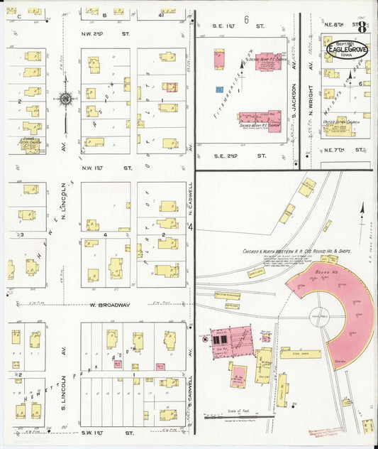 Sanborn Fire Insurance Map from Eagle Grove, Wright County, Iowa (1921), Sheet #0008 - Historic Sanborn Fire Insurance Map Print, vintage old map wall art