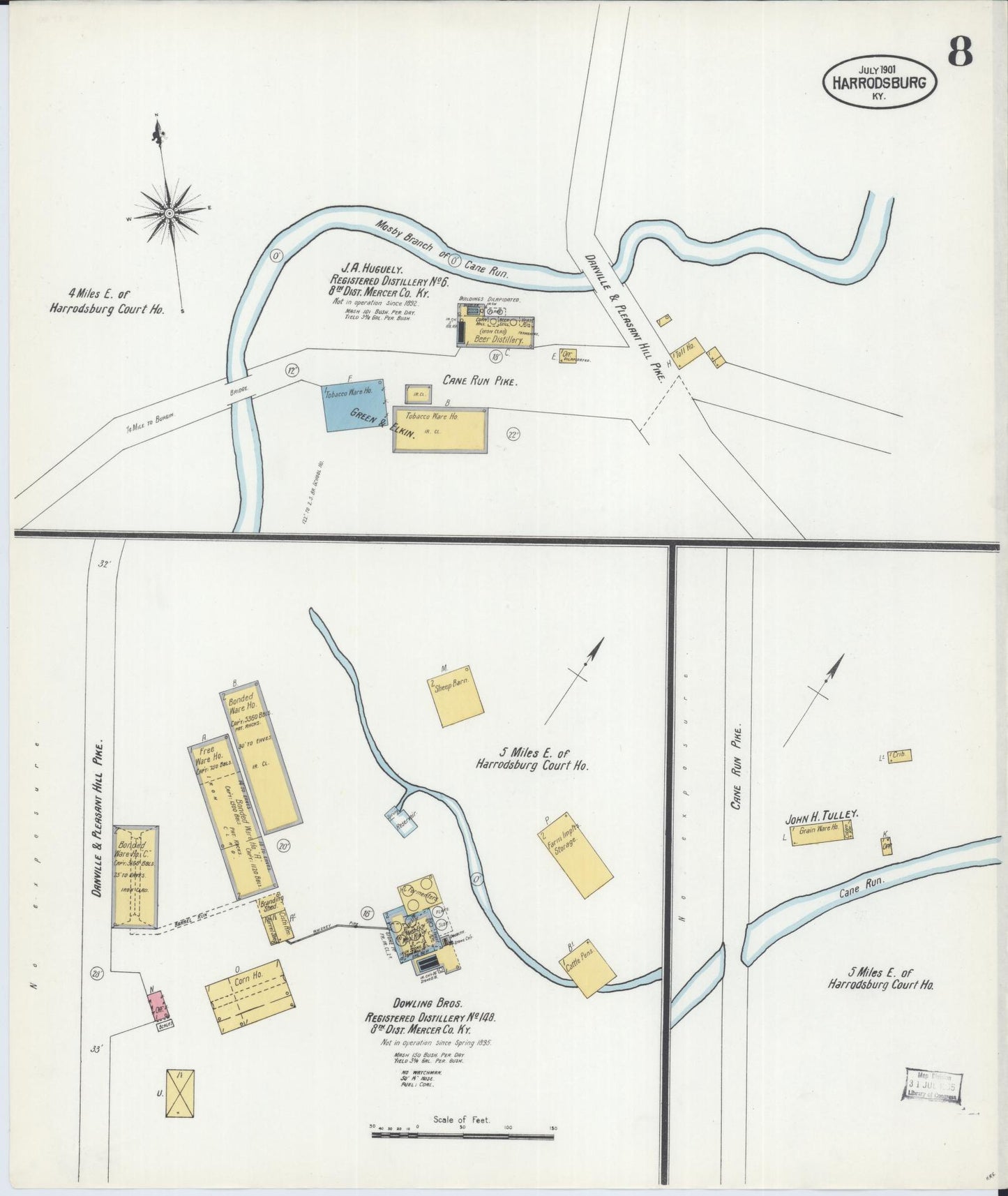 Sanborn Fire Insurance Map from Harrodsburg, Mercer County, Kentucky (1901), Sheet #0008 - Historic Sanborn Fire Insurance Map Print, vintage old map wall art, antique decor, genealogy gift, Kentucky Kentucky map