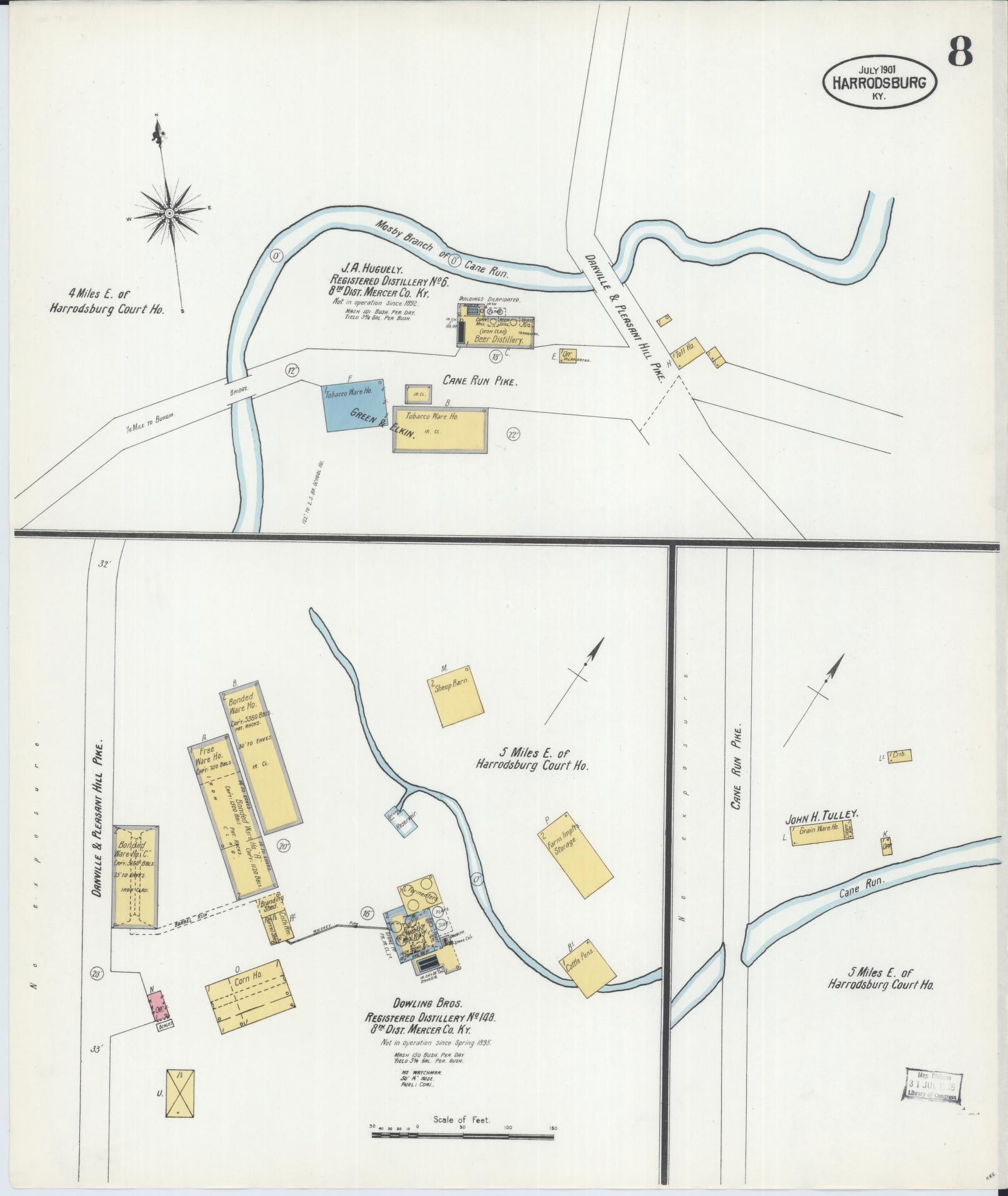 Sanborn Fire Insurance Map from Harrodsburg, Mercer County, Kentucky (1901), Sheet #0008 - Historic Sanborn Fire Insurance Map Print, vintage old map wall art, antique decor, genealogy gift, Kentucky Kentucky map