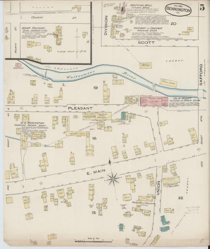 Sanborn Fire Insurance Map from Bennington, Bennington County, Vermont (1885), Sheet #0005 - Complete Map Set gallery image, historic Sanborn map, vintage wall art, Vermont Vermont