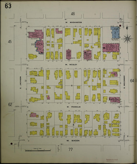 Sanborn Fire Insurance Map from Jackson, Jackson County, Michigan (1907), Sheet #0063 - Historic Sanborn Fire Insurance Map Print, vintage old map wall art, antique decor, genealogy gift, Michigan Michigan map