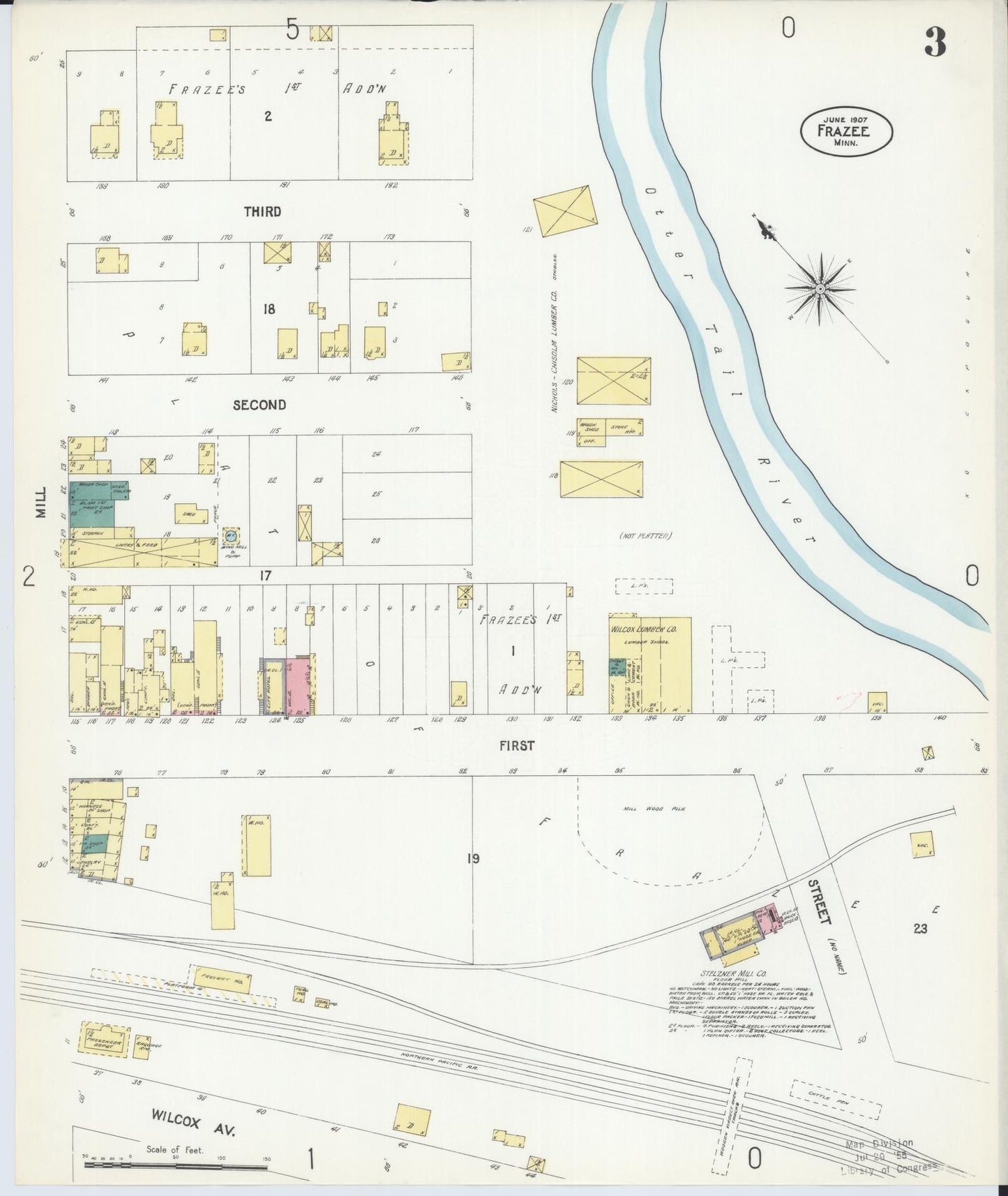 Sanborn Fire Insurance Map from Frazee, Becker County, Minnesota (1907), Sheet #0003 - Historic Sanborn Fire Insurance Map Print, vintage old map wall art, antique decor, genealogy gift, Minnesota Minnesota map