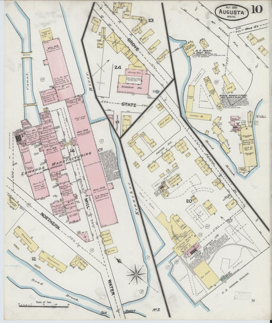 Sanborn Fire Insurance Map from Augusta, Kennebec County, Maine (1889), Sheet #0010 - Historic Sanborn Fire Insurance Map Print, vintage old map wall art, antique decor, genealogy gift, Maine Maine map