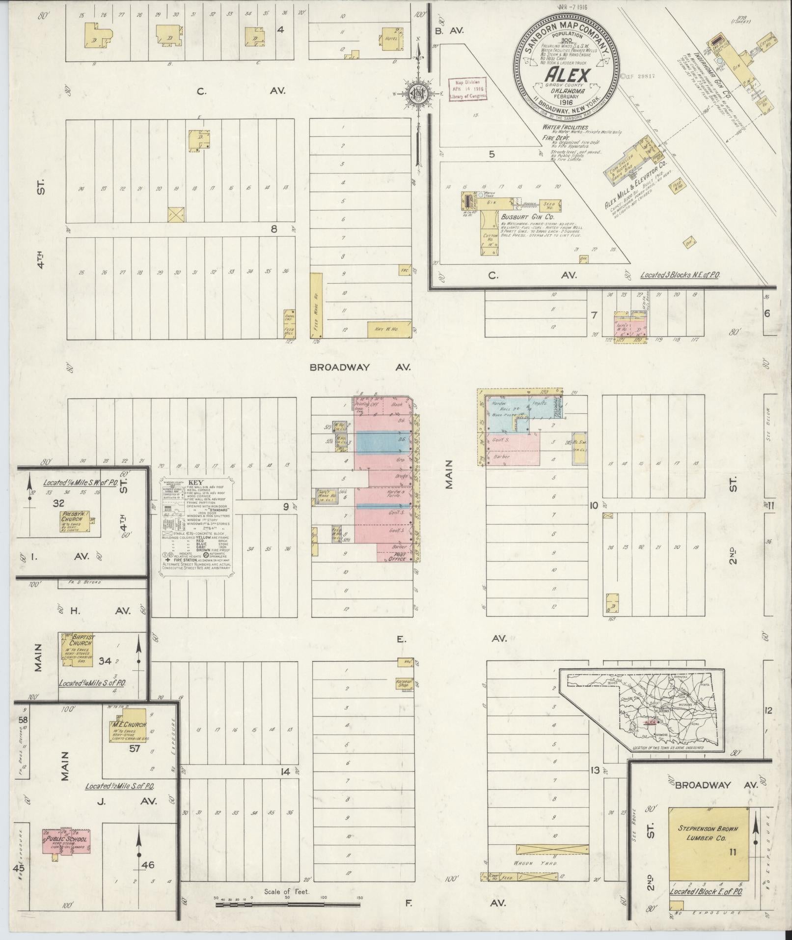 Sanborn Fire Insurance Map from Alex, Grady County, Oklahoma. (1916) – Historic Sanborn Fire Insurance Map Print