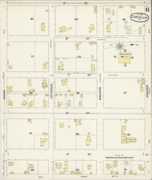 Sanborn Fire Insurance Map from Corvallis, Benton County, Oregon (1890), Sheet #0006 - Historic Sanborn Fire Insurance Map Print, vintage old map wall art, antique decor, genealogy gift, Oregon Oregon map