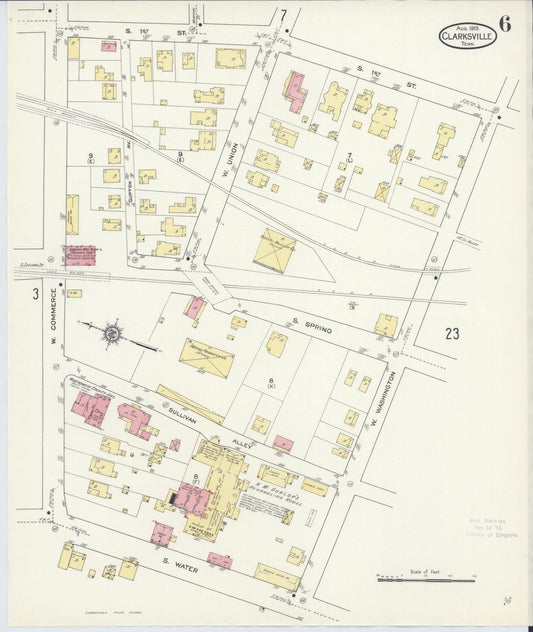 Sanborn Fire Insurance Map from Clarksville, Montgomery County, Tennessee (1913), Sheet #0006 - Historic Sanborn Fire Insurance Map Print, vintage old map wall art, antique decor, genealogy gift, Tennessee Tennessee map