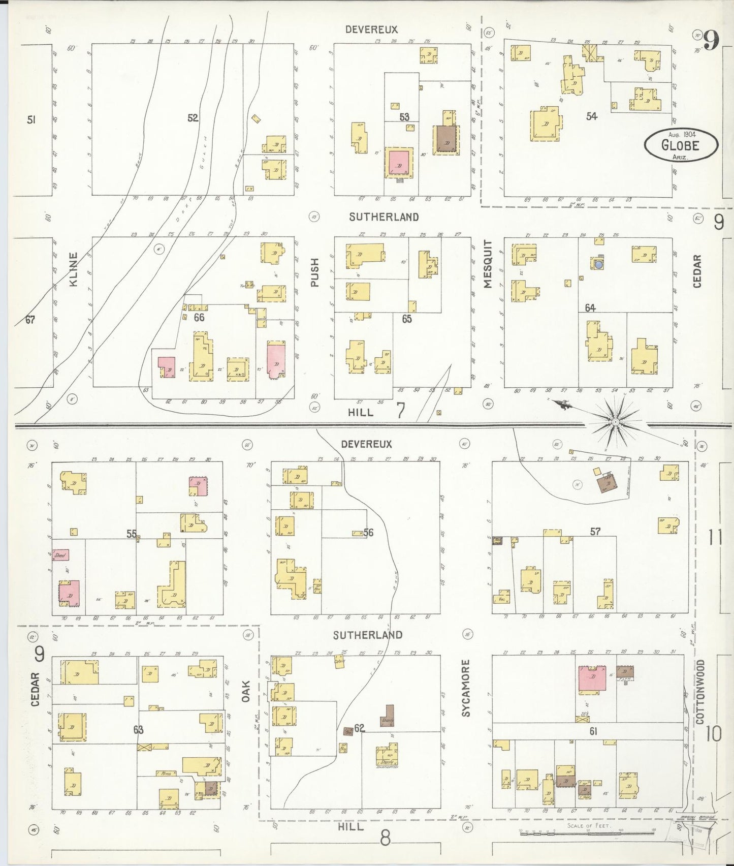 Sanborn Fire Insurance Map from Globe, Gila County, Arizona (1904), Sheet #0009 - Complete Map Set gallery image, historic Sanborn map, vintage wall art, Arizona Arizona