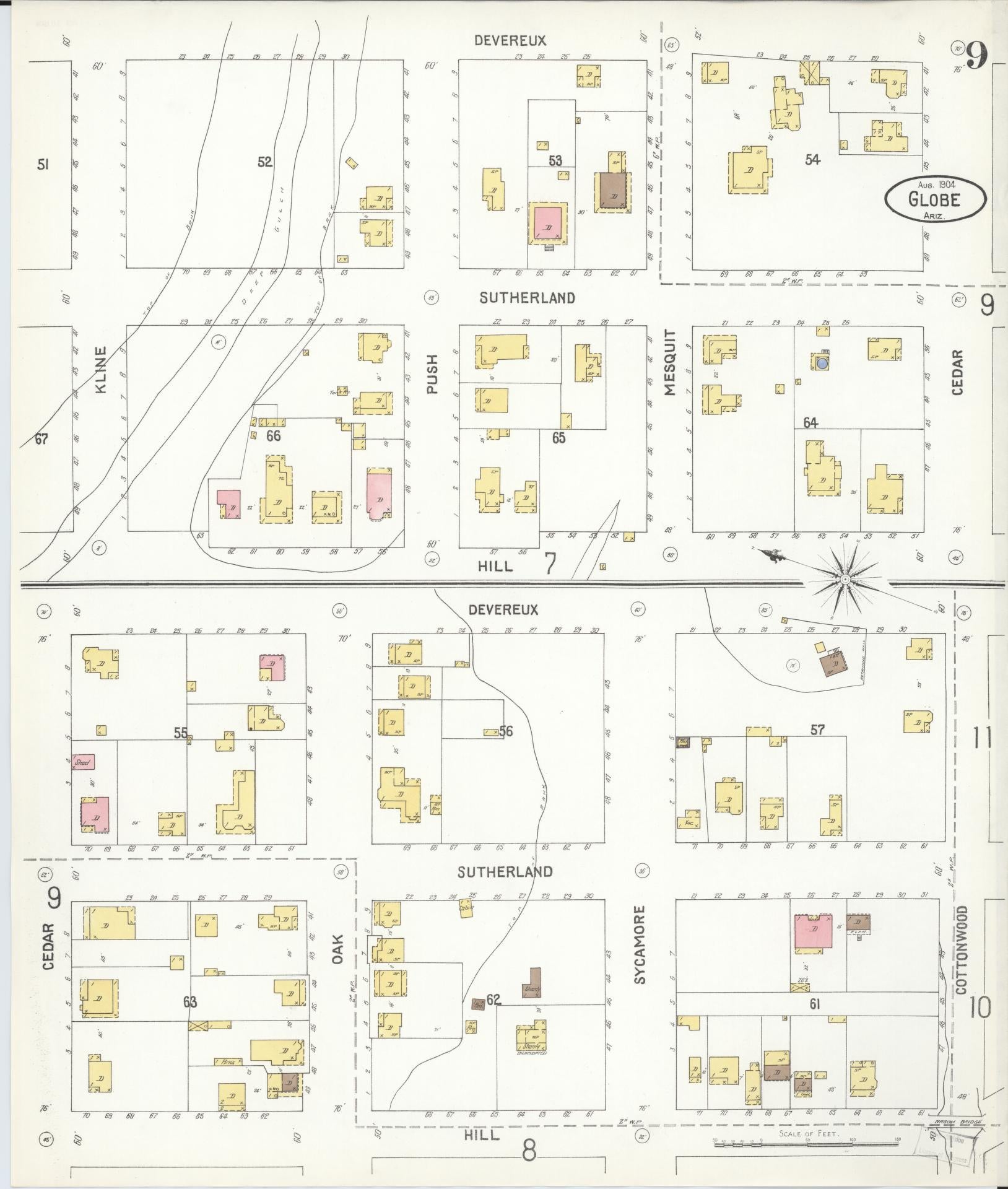 Sanborn Fire Insurance Map from Globe, Gila County, Arizona (1904), Sheet #0009 - Complete Map Set gallery image, historic Sanborn map, vintage wall art, Arizona Arizona