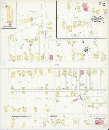 Sanborn Fire Insurance Map from Brownsburg, Hendricks County, Indiana (1909), Sheet #0002 - Historic Sanborn Fire Insurance Map Print, vintage old map wall art, antique decor, genealogy gift, Indiana Indiana map