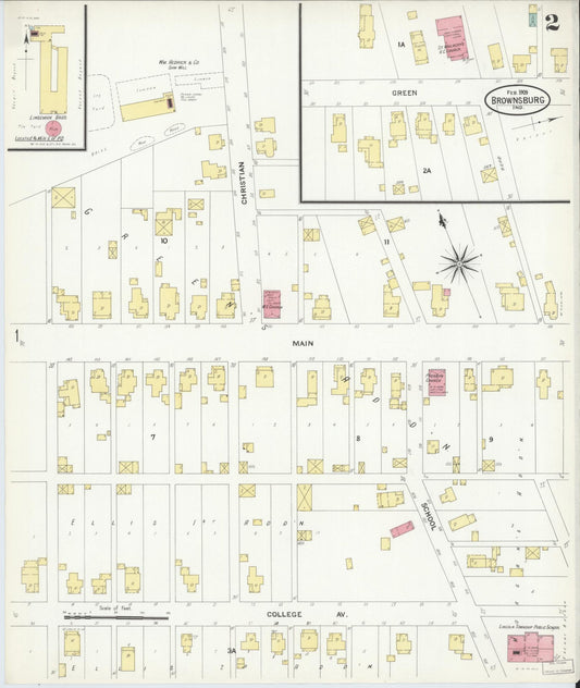 Sanborn Fire Insurance Map from Brownsburg, Hendricks County, Indiana (1909), Sheet #0002 - Historic Sanborn Fire Insurance Map Print, vintage old map wall art, antique decor, genealogy gift, Indiana Indiana map