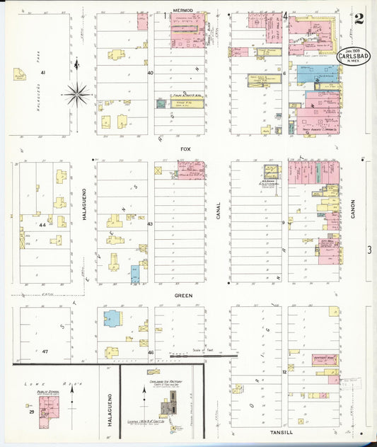 Sanborn Fire Insurance Map from Carlsbad, Eddy County, New Mexico (1909), Sheet #0002 - Historic Sanborn Fire Insurance Map Print, vintage old map wall art, antique decor, genealogy gift, New Mexico New Mexico map