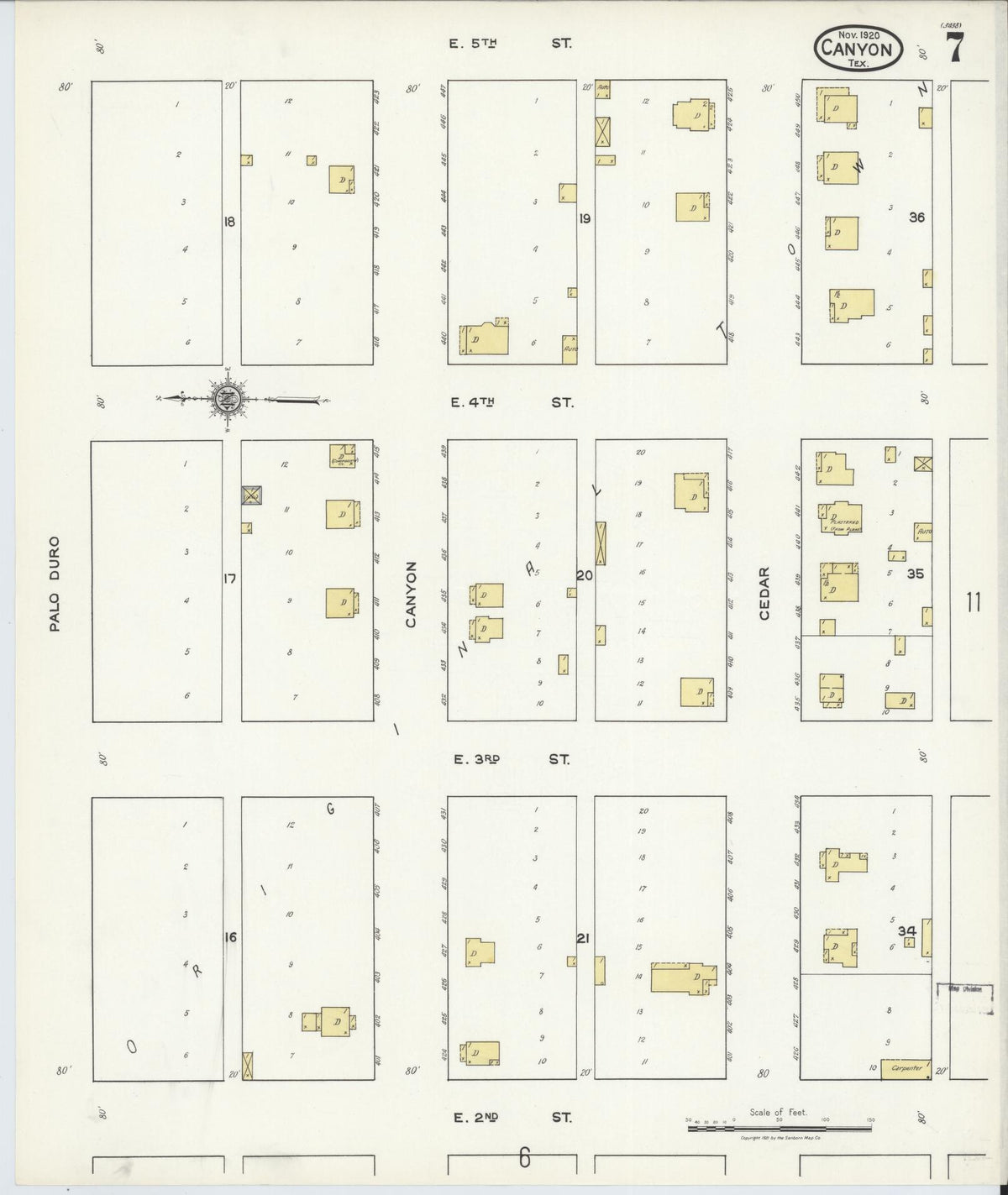 Sanborn Fire Insurance Map from Canyon, Randall County, Texas (1920), Sheet #0007 - Complete Map Set gallery image, historic Sanborn map, vintage wall art, Texas Texas