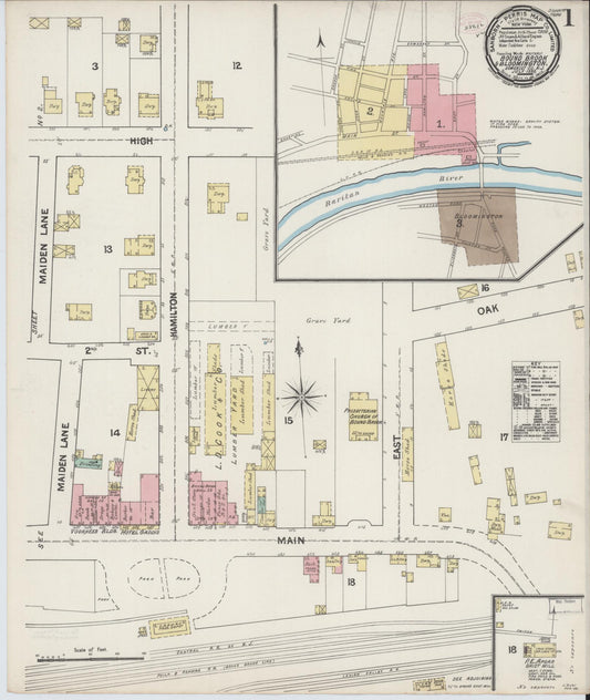 Sanborn Fire Insurance Map from Bound Brook, Somerset County, New Jersey (1890), Sheet #0001 - Complete Map Set gallery image, historic Sanborn map, vintage wall art, New Jersey New Jersey