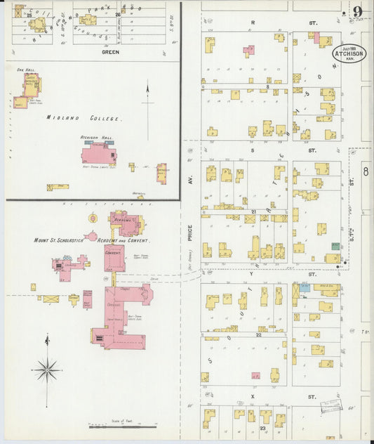 Sanborn Fire Insurance Map from Atchison, Atchison County, Kansas (1901), Sheet #0009 - Historic Sanborn Fire Insurance Map Print, vintage old map wall art, antique decor, genealogy gift, Kansas Kansas map