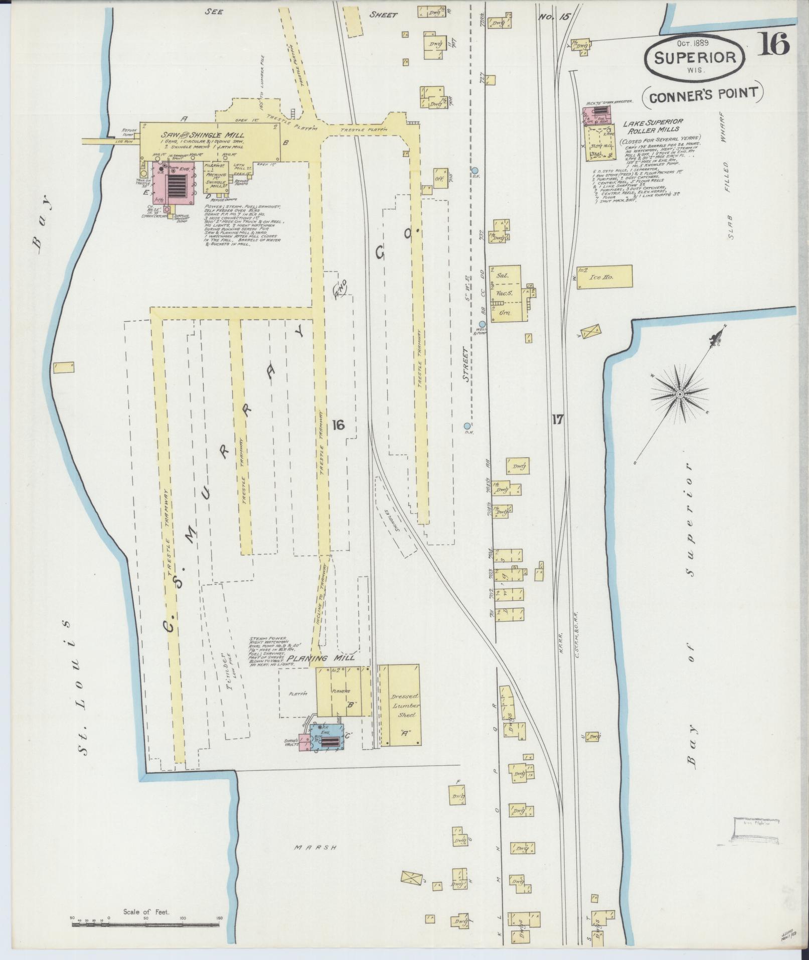 Sanborn Fire Insurance Map from Superior, Douglas County, Wisconsin (1889), Sheet #0016 - Complete Map Set gallery image, historic Sanborn map, vintage wall art, Wisconsin Wisconsin