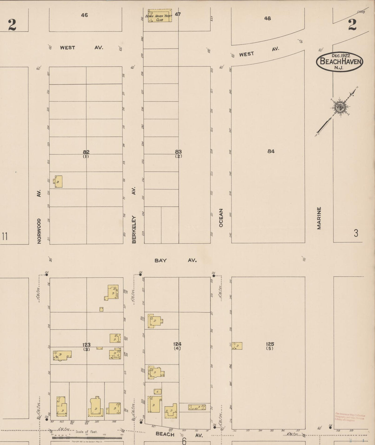 Sanborn Fire Insurance Map from Beach Haven, Ocean County, New Jersey (1922), Sheet #0002 - Complete Map Set gallery image, historic Sanborn map, vintage wall art, New Jersey New Jersey