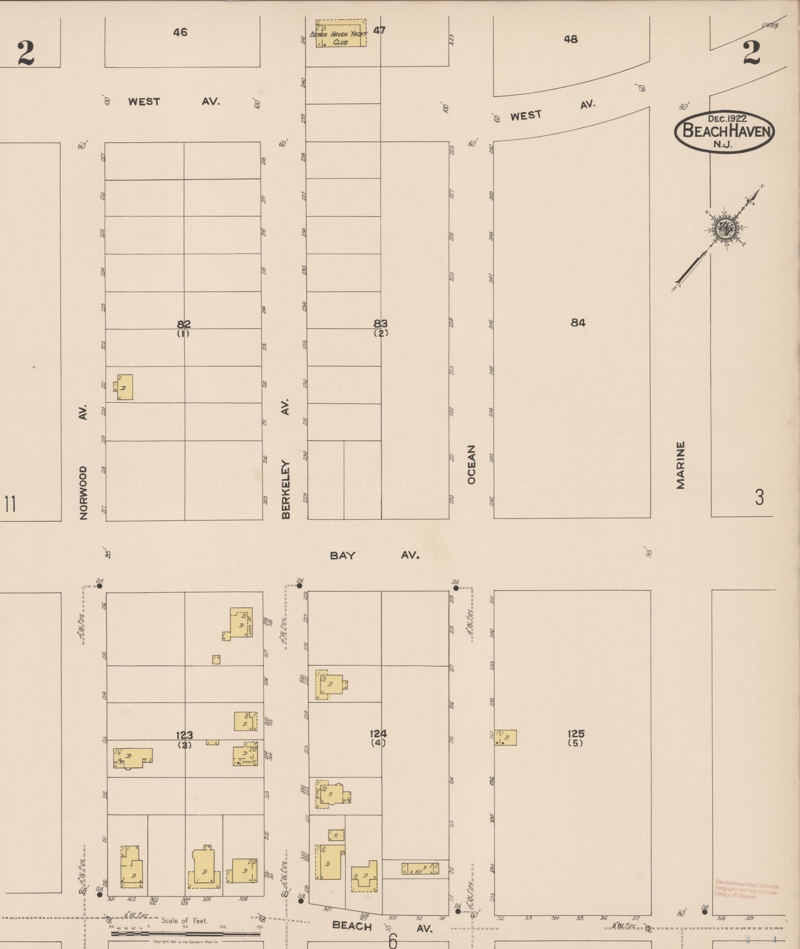 Sanborn Fire Insurance Map from Beach Haven, Ocean County, New Jersey (1922), Sheet #0002 - Complete Map Set gallery image, historic Sanborn map, vintage wall art, New Jersey New Jersey