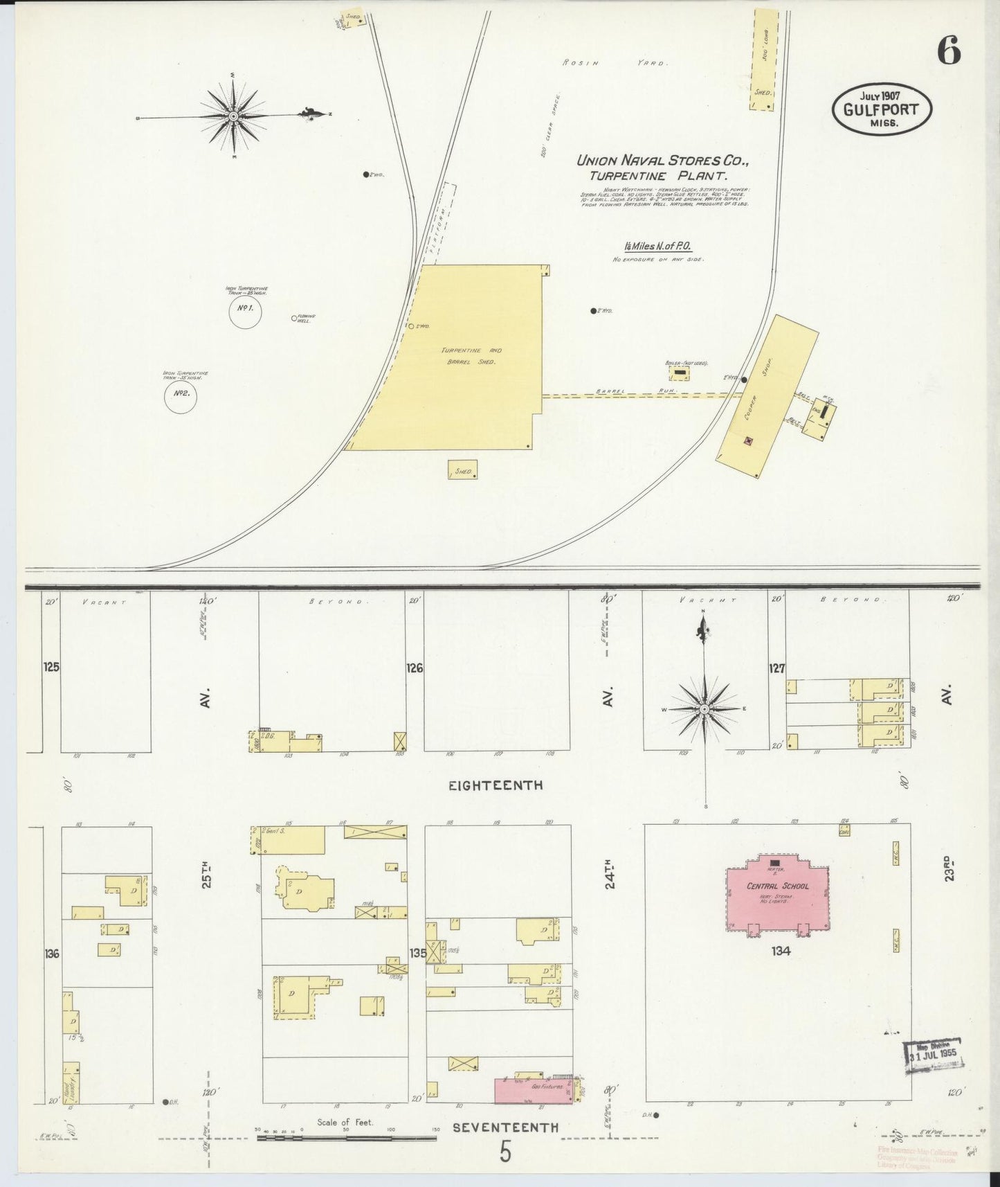 Sanborn Fire Insurance Map from Gulfport, Harrison County, Mississippi (1907), Sheet #0006 - Complete Map Set gallery image, historic Sanborn map, vintage wall art, Mississippi Mississippi