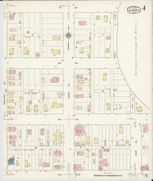 Sanborn Fire Insurance Map from Alamosa, Alamosa County, Colorado (1912), Sheet #0004 - Historic Sanborn Fire Insurance Map Print, vintage old map wall art, antique decor, genealogy gift, Colorado Colorado map