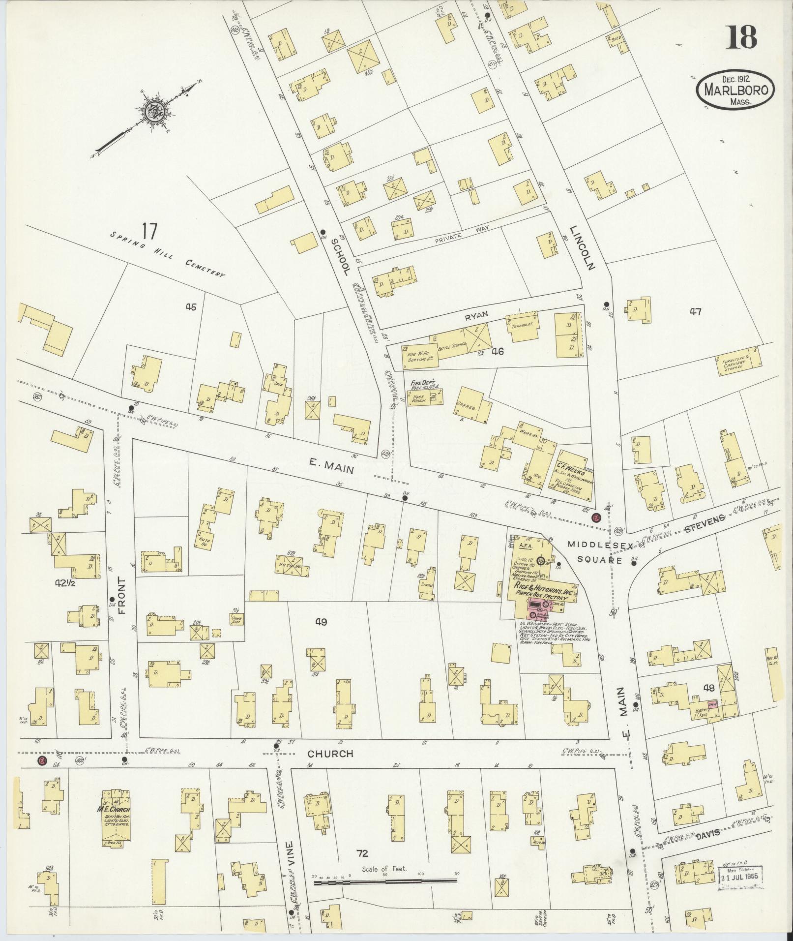 Sanborn Fire Insurance Map from Marlborough, Middlesex County, Massachusetts (1912), Sheet #0018 - Complete Map Set gallery image, historic Sanborn map, vintage wall art, Massachusetts Massachusetts