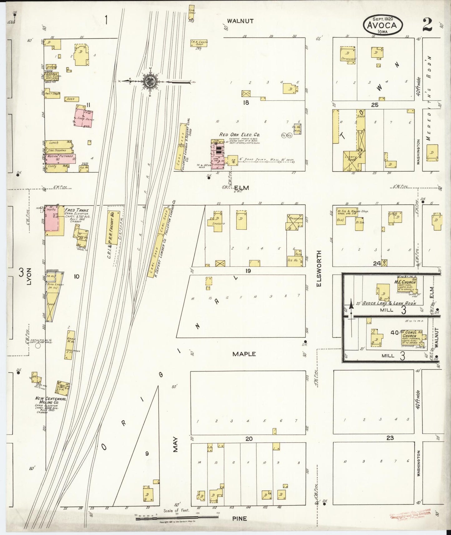 Sanborn Fire Insurance Map from Avoca, Pottawattamie County, Iowa (1920), Sheet #0002 - Historic Sanborn Fire Insurance Map Print, vintage old map wall art