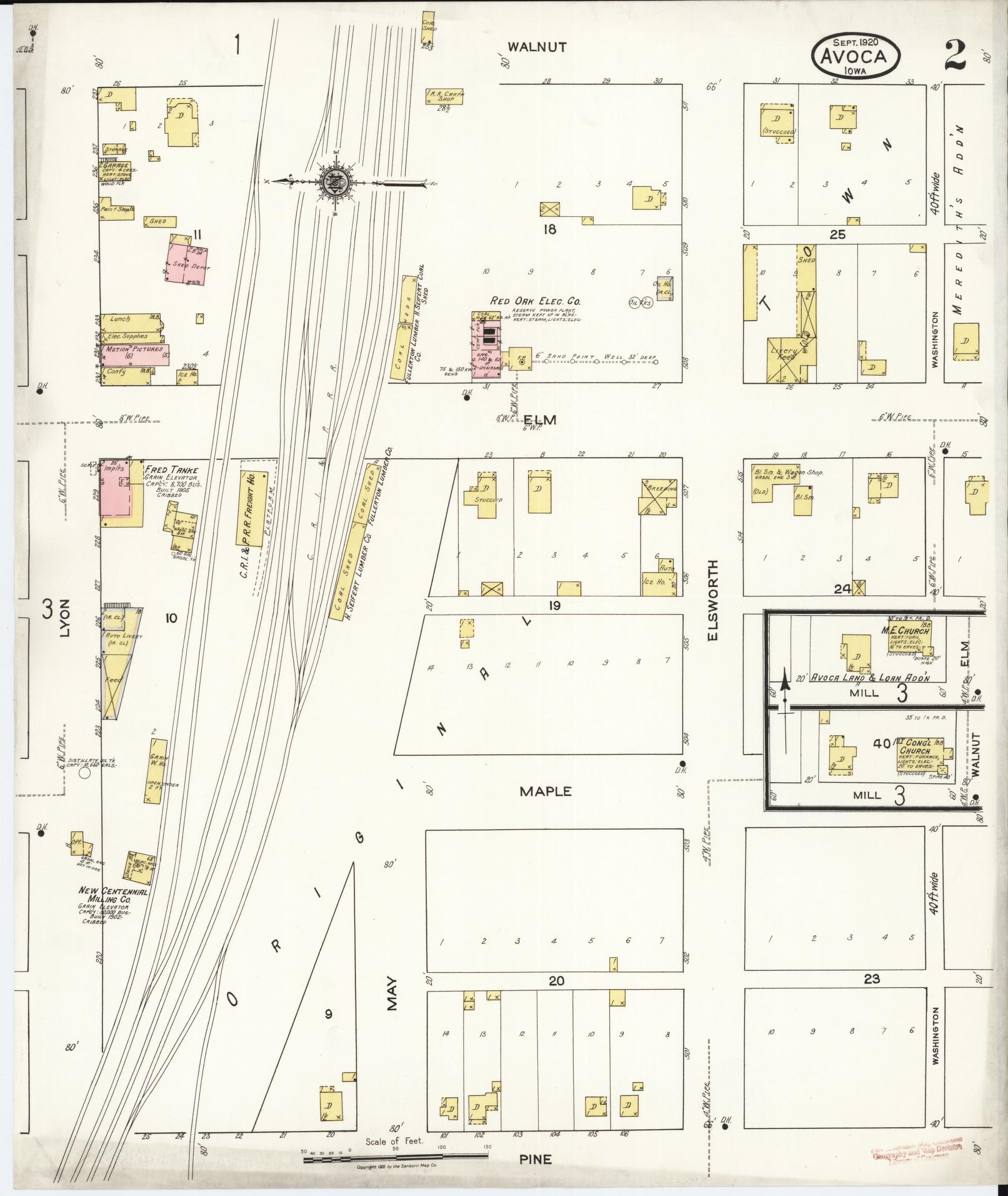 Sanborn Fire Insurance Map from Avoca, Pottawattamie County, Iowa (1920), Sheet #0002 - Historic Sanborn Fire Insurance Map Print, vintage old map wall art
