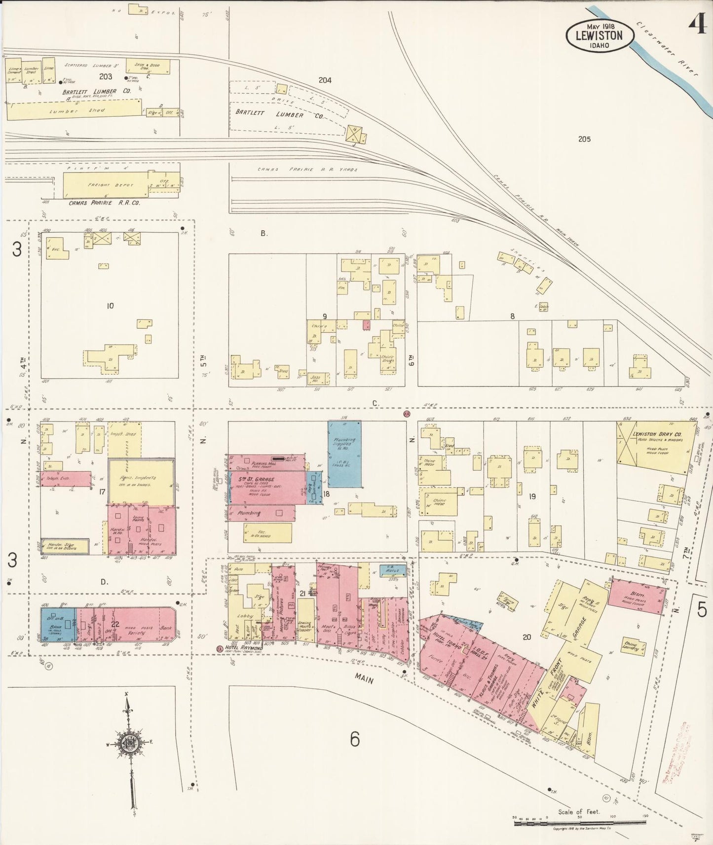 Sanborn Fire Insurance Map from Lewiston, Nez Perce County, Idaho (1918), Sheet #0004 - Historic Sanborn Fire Insurance Map Print, vintage old map wall art, antique decor, genealogy gift, Idaho Idaho map