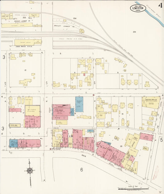 Sanborn Fire Insurance Map from Lewiston, Nez Perce County, Idaho (1918), Sheet #0004 - Historic Sanborn Fire Insurance Map Print, vintage old map wall art, antique decor, genealogy gift, Idaho Idaho map