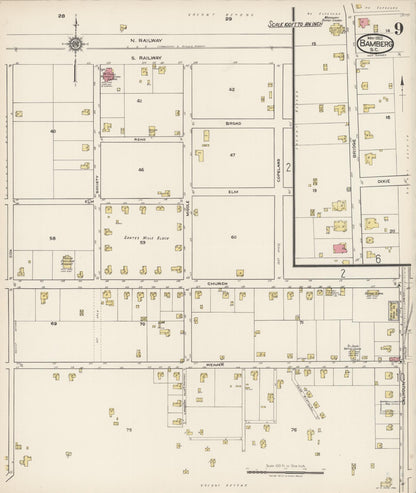 Sanborn Fire Insurance Map from Bamberg, Bamberg County, South Carolina (1922), Sheet #0009 - Complete Map Set gallery image, historic Sanborn map, vintage wall art, South Carolina South Carolina