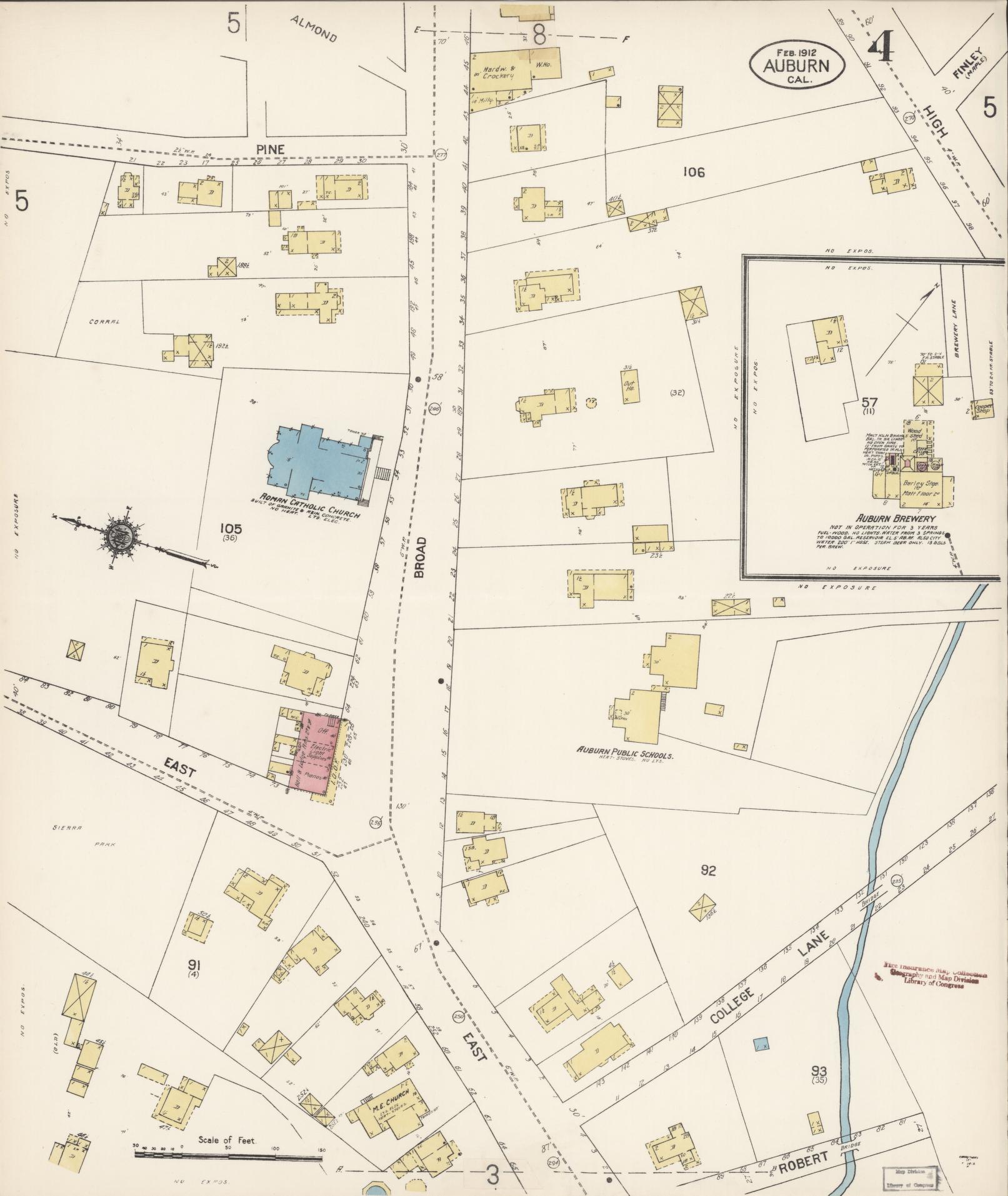 Sanborn Fire Insurance Map from Auburn, Placer County, California (1912), Sheet #0004 - Historic Sanborn Fire Insurance Map Print, vintage old map wall art, antique decor, genealogy gift, California California map