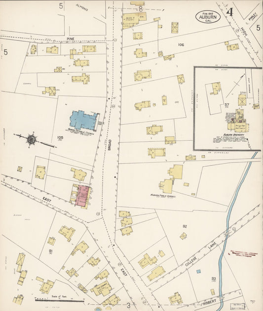 Sanborn Fire Insurance Map from Auburn, Placer County, California (1912), Sheet #0004 - Historic Sanborn Fire Insurance Map Print, vintage old map wall art, antique decor, genealogy gift, California California map