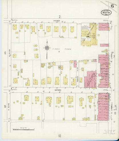 Sanborn Fire Insurance Map from Martin, Weakley County, Tennessee (1913), Sheet #0006 - Complete Map Set gallery image, historic Sanborn map, vintage wall art, Tennessee Tennessee