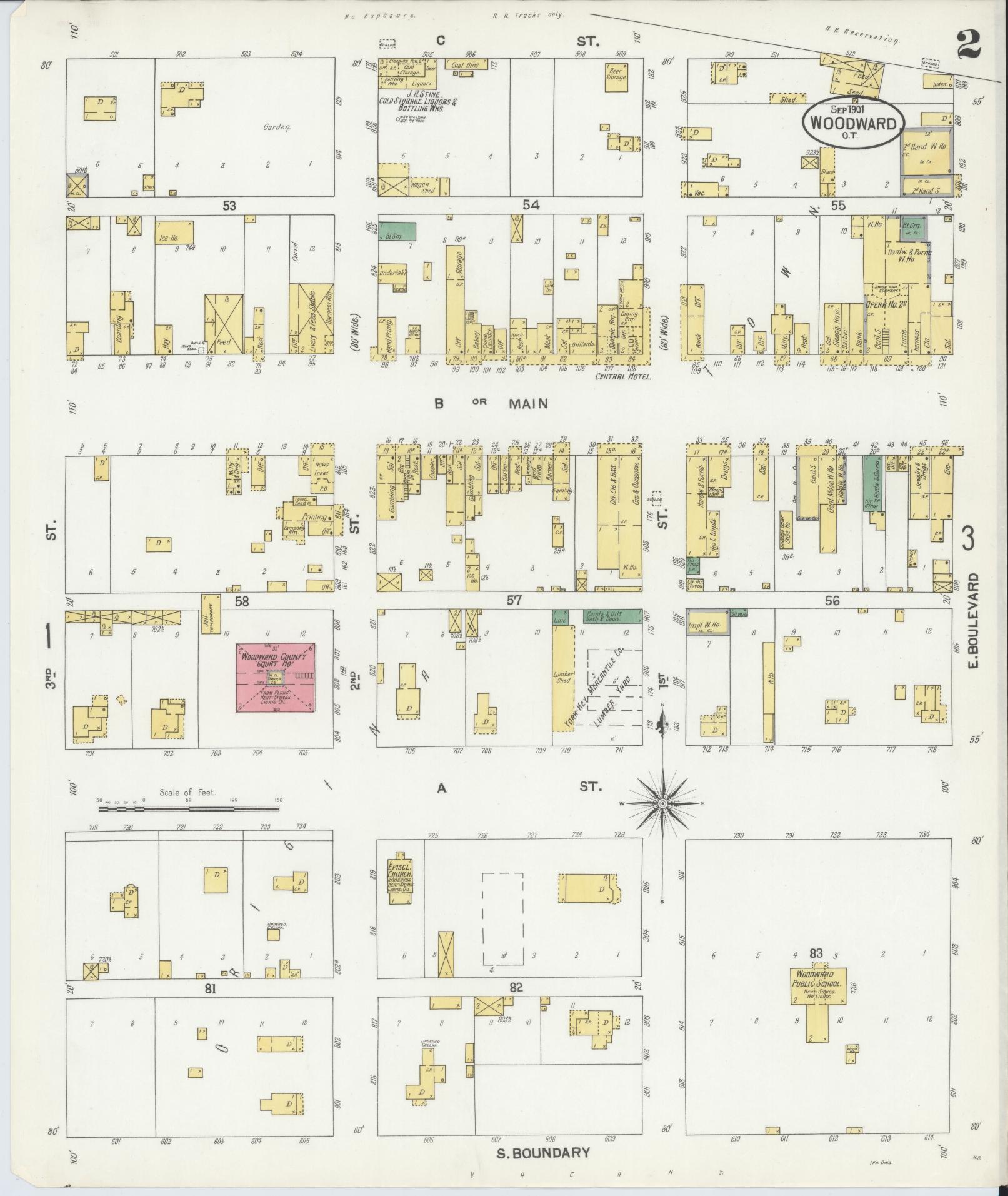 Sanborn Fire Insurance Map from Woodward, Woodward County, Oklahoma (1901), Sheet #0002 - Complete Map Set gallery image, historic Sanborn map, vintage wall art, Oklahoma Oklahoma