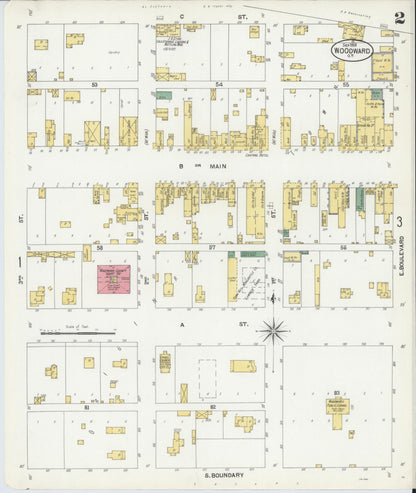 Sanborn Fire Insurance Map from Woodward, Woodward County, Oklahoma (1901), Sheet #0002 - Complete Map Set gallery image, historic Sanborn map, vintage wall art, Oklahoma Oklahoma