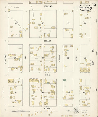 Sanborn Fire Insurance Map from Spokane, Spokane County, Washington (1890), Sheet #0019 - Complete Map Set gallery image, historic Sanborn map, vintage wall art, Washington Washington