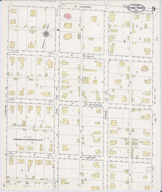 Sanborn Fire Insurance Map from Bonne Terre, Saint Francois County, Missouri (1915), Sheet #0009 - Historic Sanborn Fire Insurance Map Print, vintage old map wall art, antique decor, genealogy gift, Missouri Missouri map
