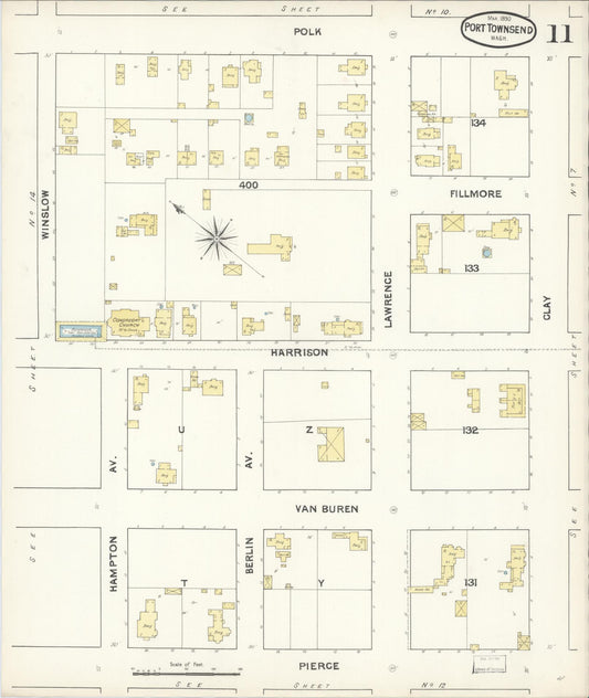 Sanborn Fire Insurance Map from Port Townsend, Jefferson County, Washington (1890), Sheet #0011 - Historic Sanborn Fire Insurance Map Print, vintage old map wall art, antique decor, genealogy gift, Washington Washington map