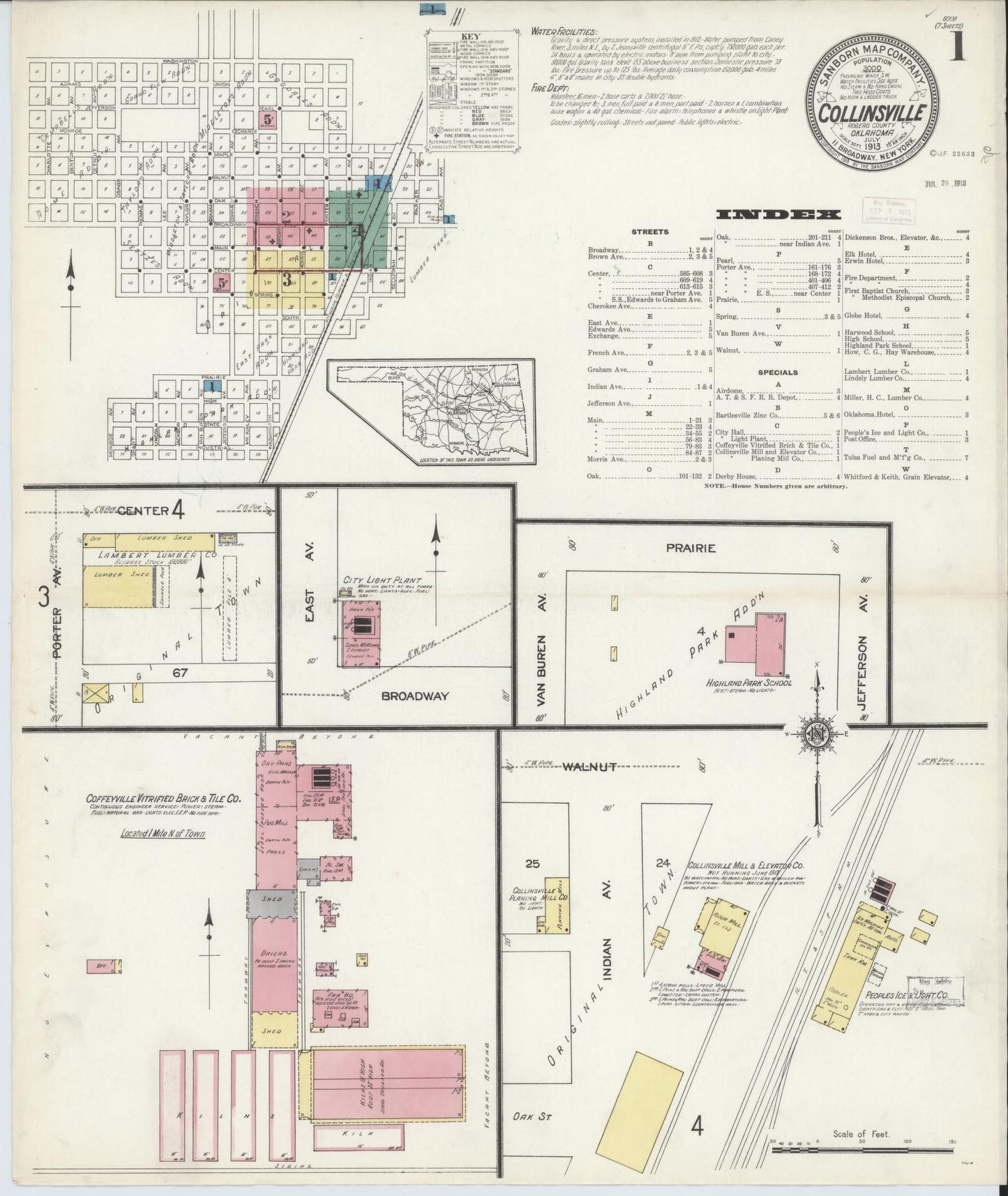 Sanborn Fire Insurance Map from Collinsville, Tulsa County, Oklahoma (1913), Sheet #0001 - Complete Map Set gallery image, historic Sanborn map, vintage wall art, Oklahoma Oklahoma