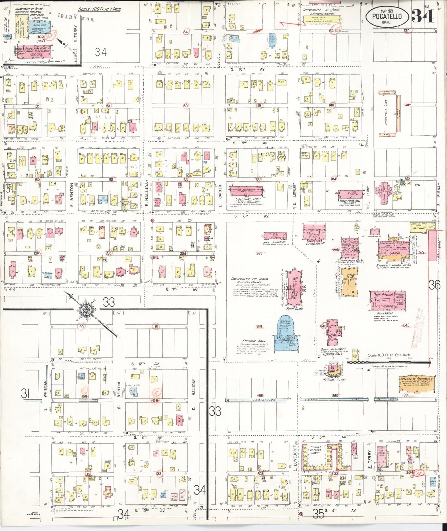 Sanborn Fire Insurance Map from Pocatello, Bannock County, Idaho (1948), Sheet #0034 - Historic Sanborn Fire Insurance Map Print, vintage old map wall art, antique decor, genealogy gift, Idaho Idaho map