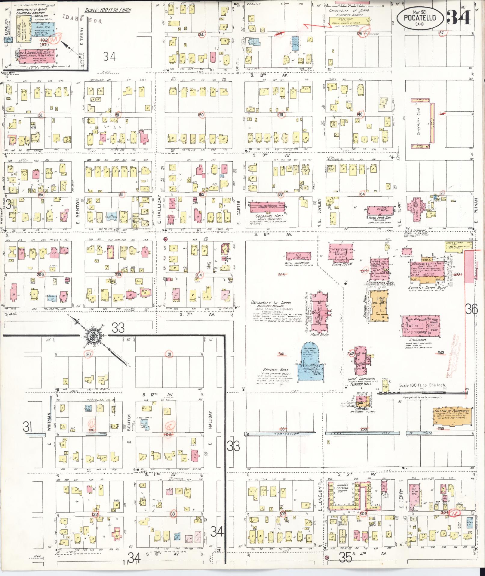 Sanborn Fire Insurance Map from Pocatello, Bannock County, Idaho (1948), Sheet #0034 - Historic Sanborn Fire Insurance Map Print, vintage old map wall art, antique decor, genealogy gift, Idaho Idaho map