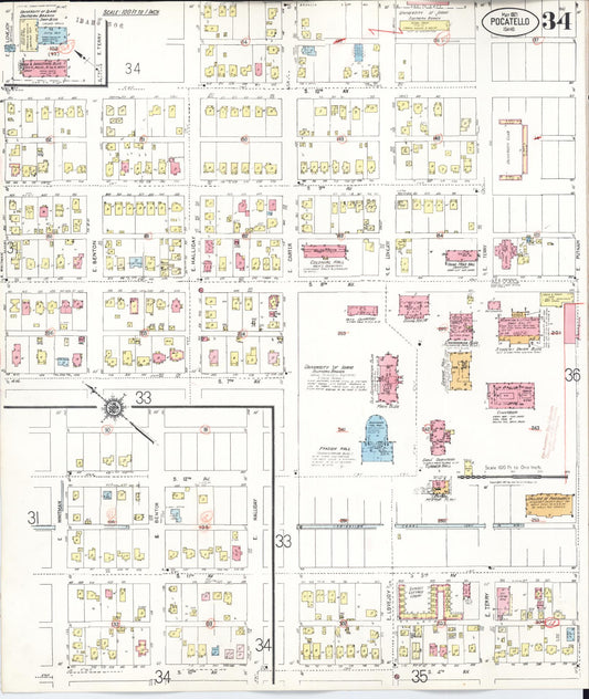 Sanborn Fire Insurance Map from Pocatello, Bannock County, Idaho (1948), Sheet #0034 - Historic Sanborn Fire Insurance Map Print, vintage old map wall art, antique decor, genealogy gift, Idaho Idaho map