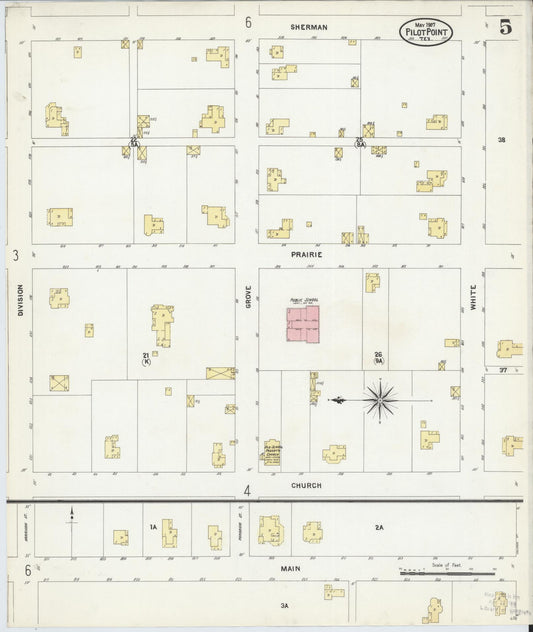 Sanborn Fire Insurance Map from Pilot Point, Denton County, Texas (1907), Sheet #0005 - Historic Sanborn Fire Insurance Map Print, vintage old map wall art, antique decor, genealogy gift, Texas Texas map