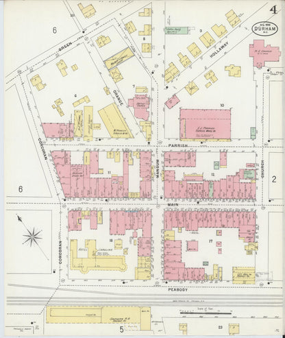 Sanborn Fire Insurance Map from Durham, Durham County, North Carolina (1898), Sheet #0004 - Historic Sanborn Fire Insurance Map Print, vintage old map wall art, antique decor, genealogy gift, North Carolina North Carolina map