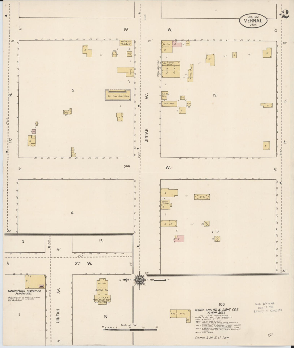 Sanborn Fire Insurance Map from Vernal, Uintah County, Utah (1910), Sheet #0002 - Historic Sanborn Fire Insurance Map Print, vintage old map wall art, antique decor, genealogy gift, Utah Utah map