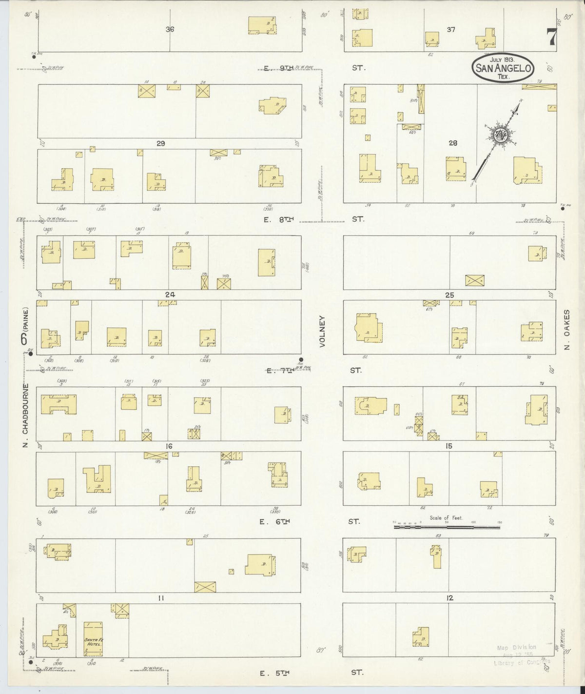 Sanborn Fire Insurance Map from San Angelo, Tom Green County, Texas (1913), Sheet #0007 - Complete Map Set gallery image, historic Sanborn map, vintage wall art, Texas Texas