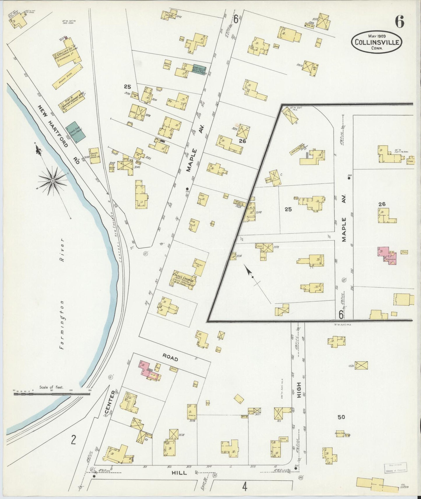 Sanborn Fire Insurance Map from Collinsville, Hartford County, Connecticut (1909), Sheet #0006 - Complete Map Set gallery image, historic Sanborn map, vintage wall art, Connecticut Connecticut